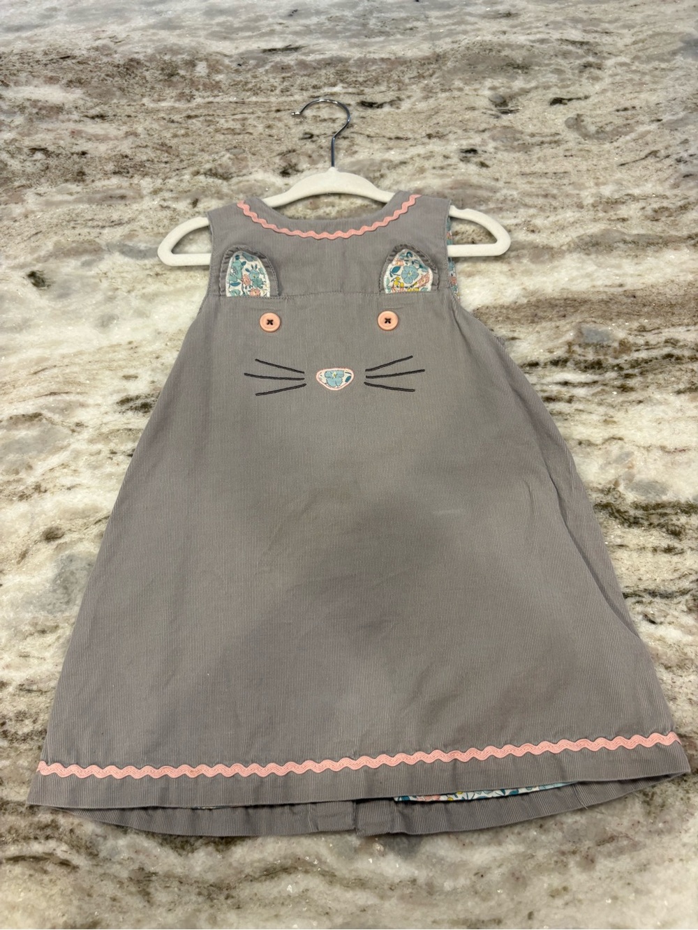 Mini Boden Gray Dress with Pink Trim and Floral Accents